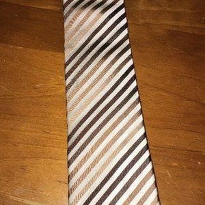 Cezani Men's silk Tie Cream Brown Striped 57" X 4"
